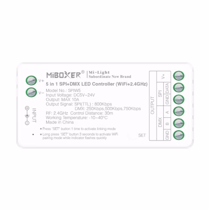 MiBoxer SPIW5 Controler Banda LED 5IN1 Digital + DMX (WiFi+2.4G)
